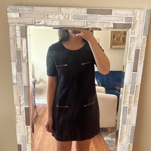J. Crew black shift dress with gold zipper detailing